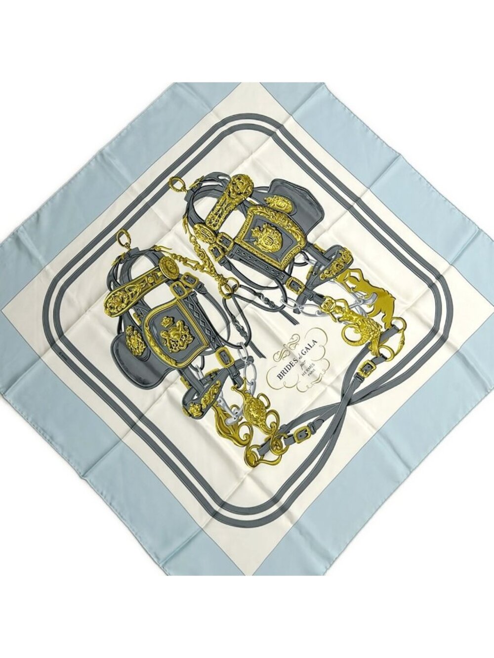 Hermes Scarf Carre 90 Ivory Light Blue Multi Brides de Gala